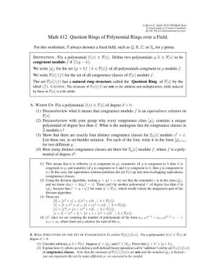 Math 412. Quotient Rings of Polynomial Rings Over a Field