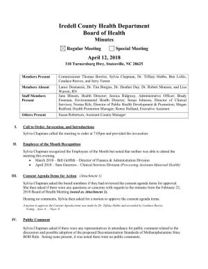 Iredell County Health Department Board of Health Minutes