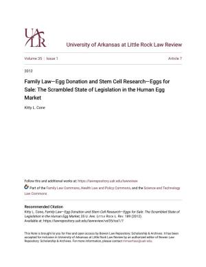 Family Law—Egg Donation and Stem Cell Research—Eggs for Sale: the Scrambled State of Legislation in the Human Egg Market