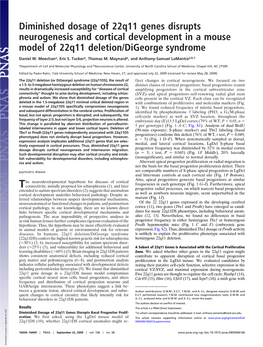 Diminished Dosage of 22Q11 Genes Disrupts Neurogenesis and Cortical Development in a Mouse Model of 22Q11 Deletion/Digeorge Syndrome