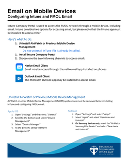 Email on Mobile Devices Configuring Intune and FMOL Email