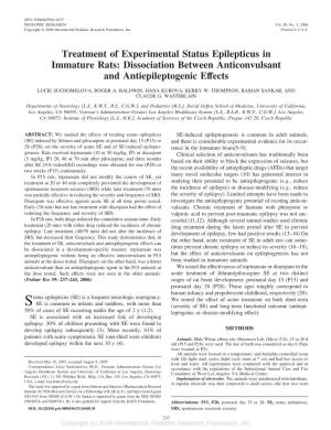 Treatment of Experimental Status Epilepticus in Immature Rats: Dissociation Between Anticonvulsant and Antiepileptogenic Effects