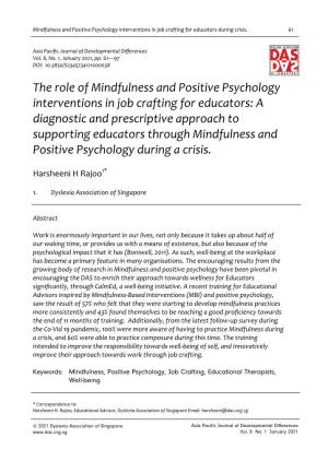 The Role of Mindfulness and Positive Psychology Interventions in Job