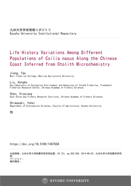 Life History Variations Among Different Populations of Coilia Nasus Along the Chinese Coast Inferred from Otolith Microchemistry