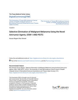 Selective Elimination of Malignant Melanoma Using the Novel Anti-Tumor Agents, OSW-1 and PEITC
