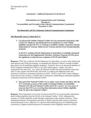 The Honorable Ajit Pai Page 3 Attachment—Additional Questions