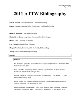 2011 ATTW Bibliography