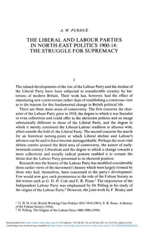 The Liberal and Labour Parties in North-East Politics 1900-14: the Struggle for Supremacy