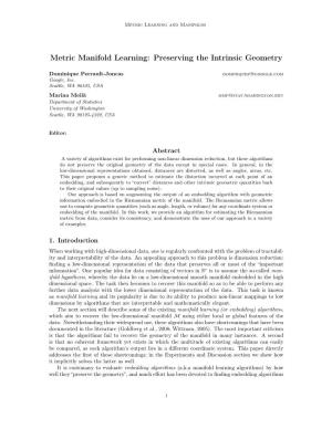 Metric Manifold Learning: Preserving the Intrinsic Geometry