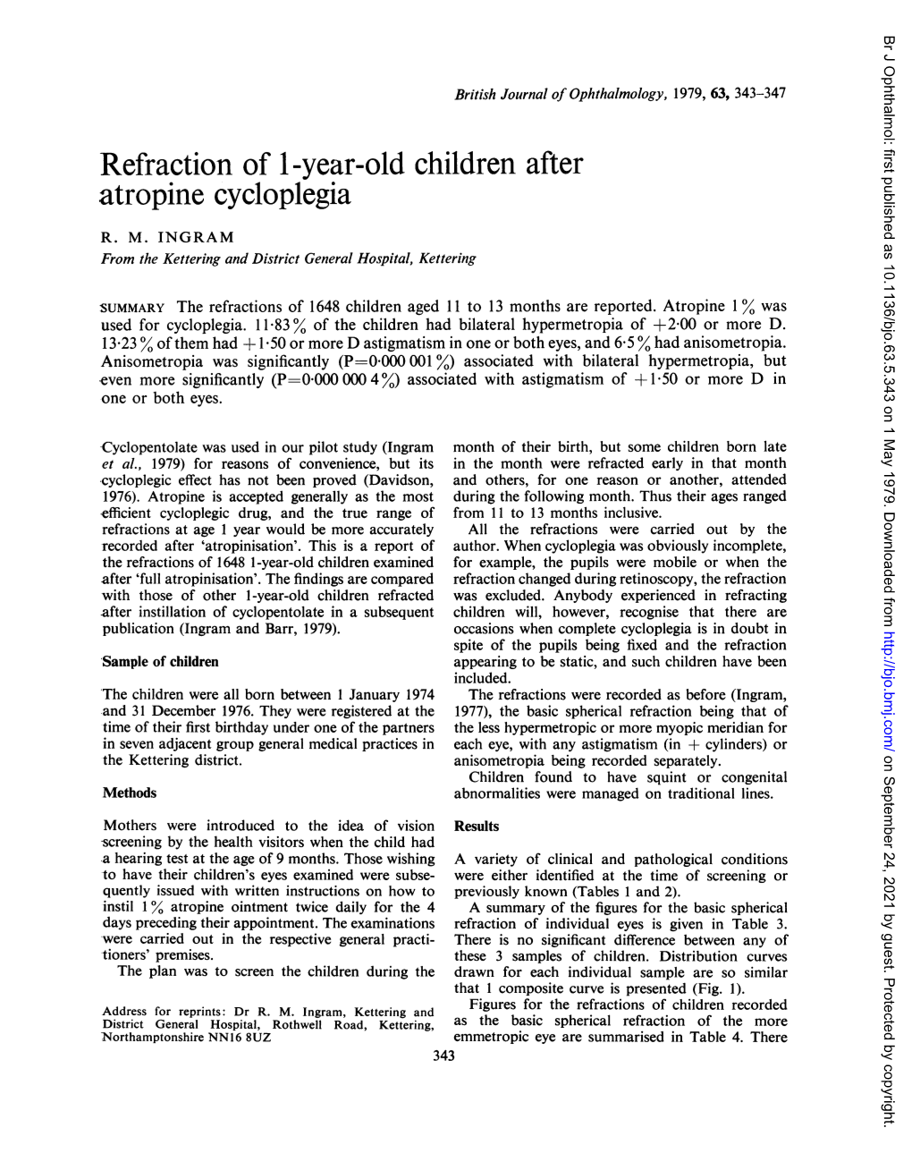 Refraction of 1-Year-Old Children After Atropine Cycloplegia R