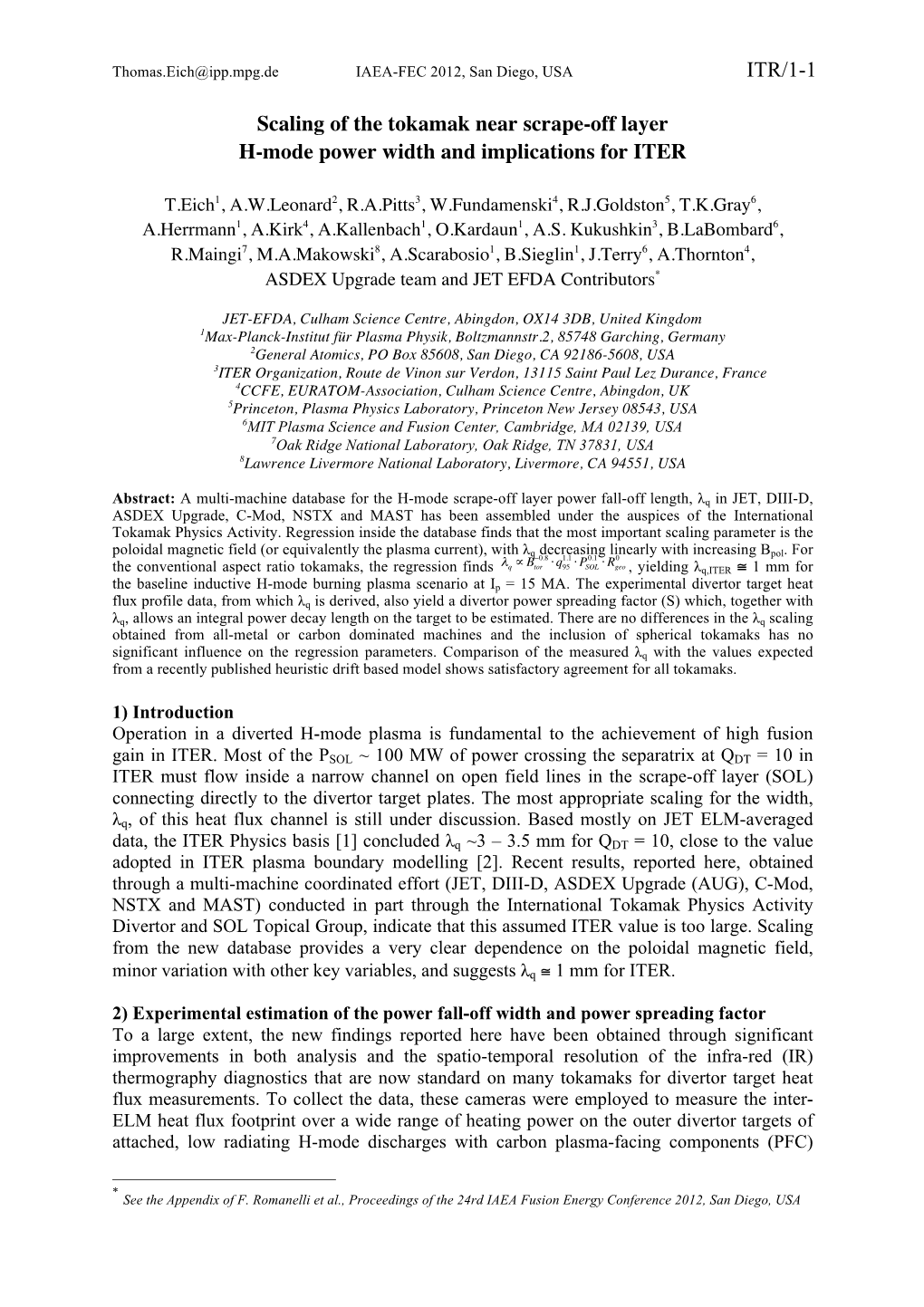 ITR/1-1 Scaling of the Tokamak Near Scrape-Off Layer H-Mode Power