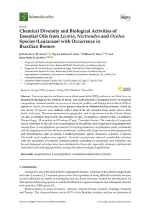 Chemical Diversity and Biological Activities of Essential Oils from Licaria, Nectrandra and Ocotea Species (Lauraceae) with Occurrence in Brazilian Biomes