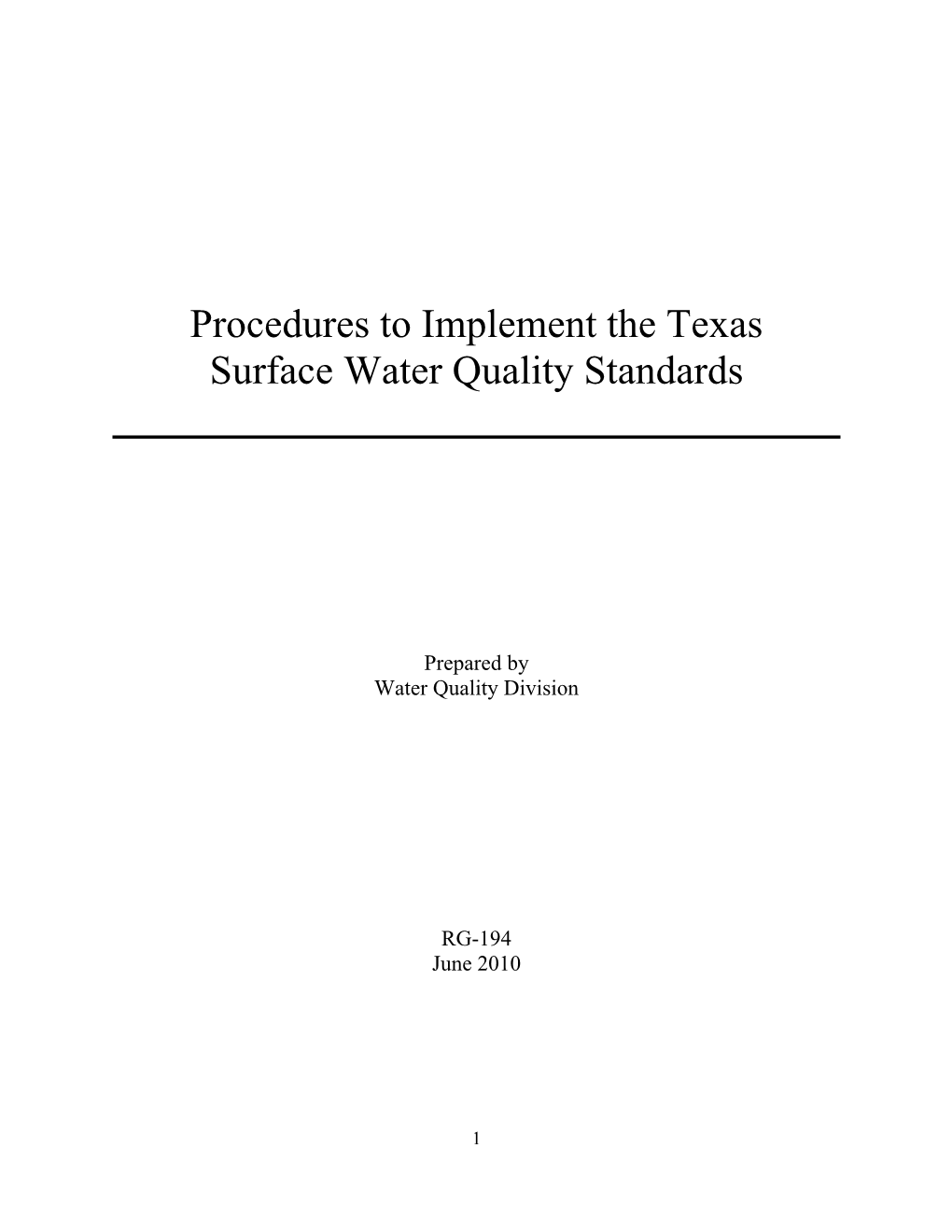 Procedures to Implement the Texas Surface Water Quality Standards