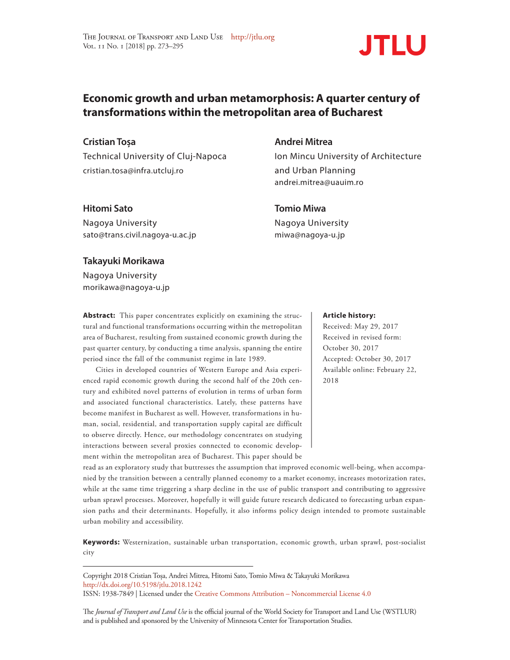 Economic Growth and Urban Metamorphosis: a Quarter Century of Transformations Within the Metropolitan Area of Bucharest