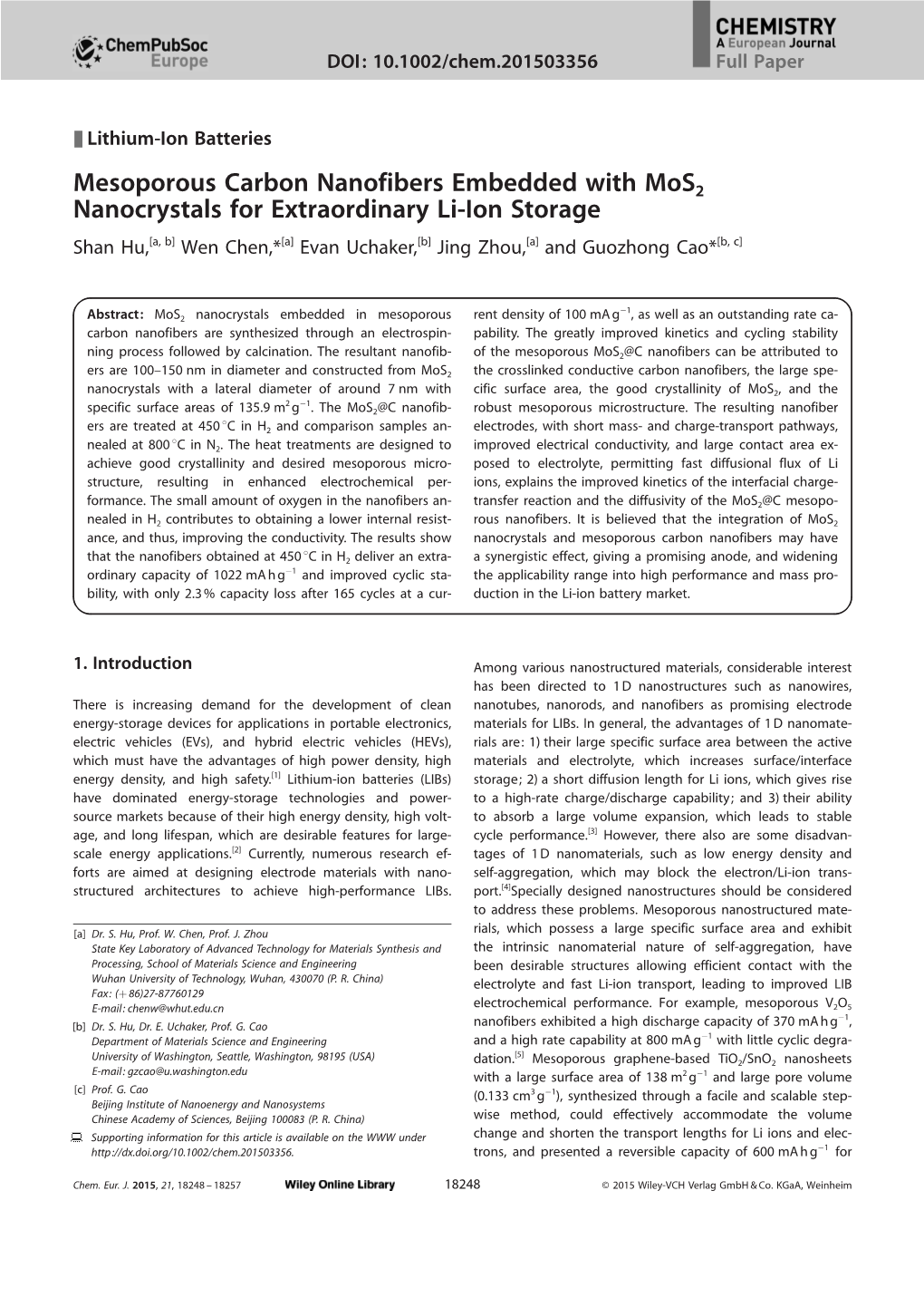 Mesoporous Carbon Nanofibers Embedded with Mos2 Nanocrystals