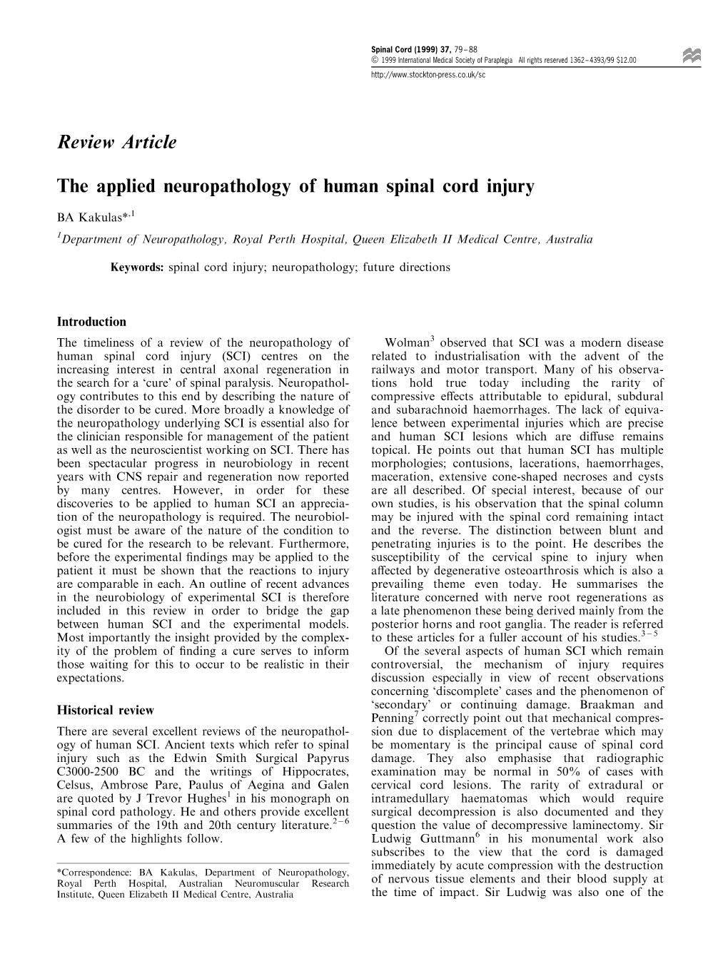 Review Article the Applied Neuropathology of Human Spinal