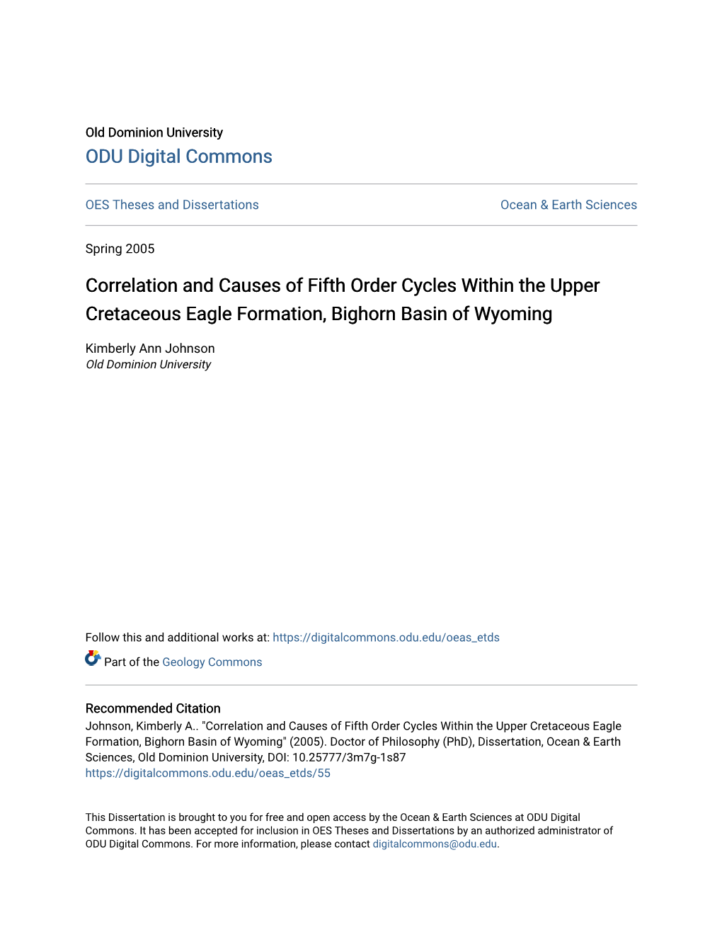 Correlation and Causes of Fifth Order Cycles Within the Upper Cretaceous Eagle Formation, Bighorn Basin of Wyoming