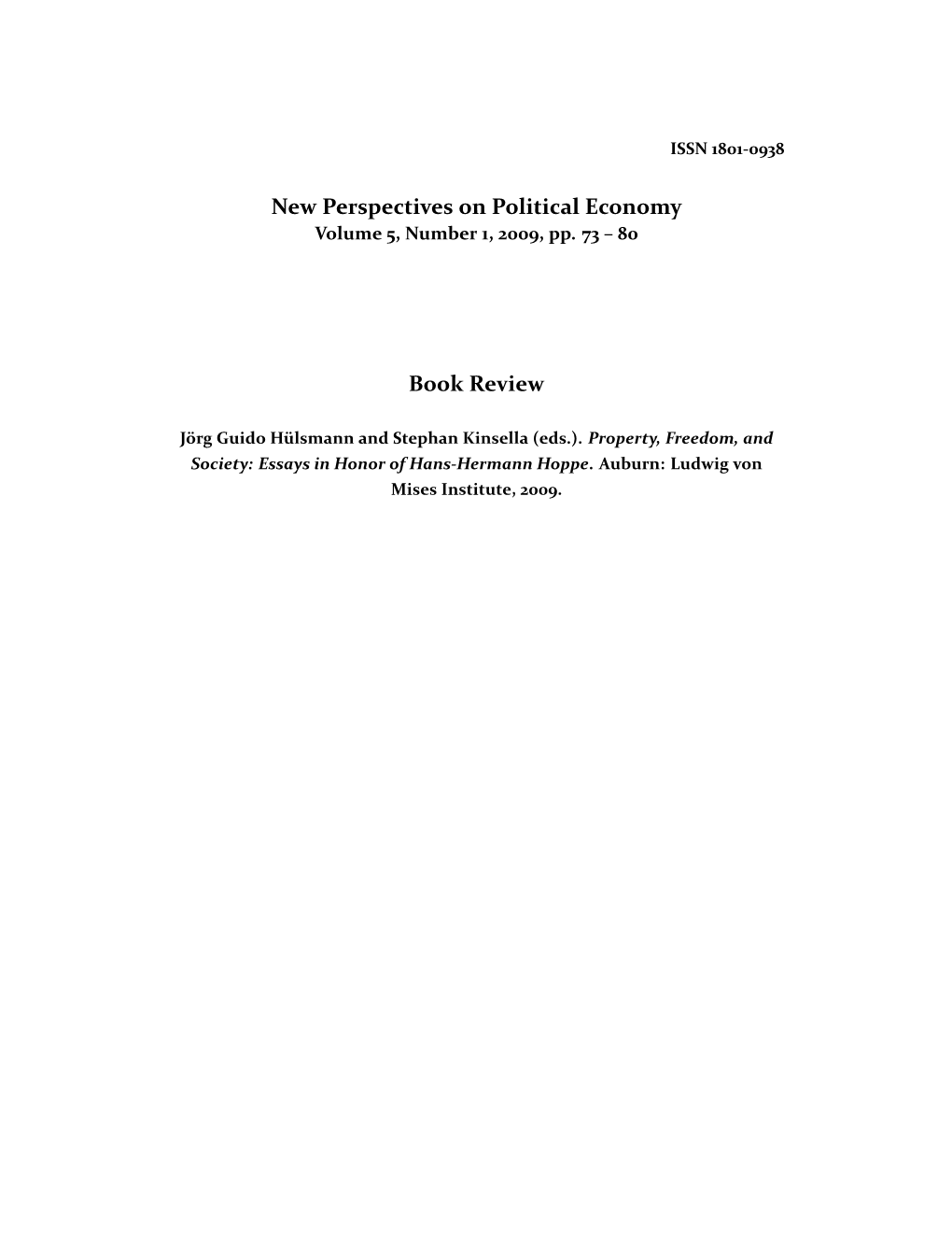 New Perspectives on Political Economy Book Review