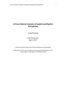 A Cross Cultural Analysis of Implicit and Explicit Xenophobia 1