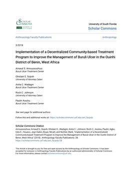 Implementation of a Decentralized Community-Based Treatment Program to Improve the Management of Buruli Ulcer in the Ouinhi District of Benin, West Africa