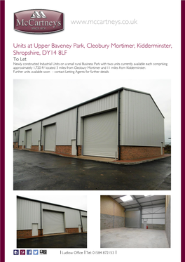 Units at Upper Baveney Park, Cleobury Mortimer, Kidderminster