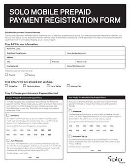 Solo Mobile Prepaid Payment Registration Form