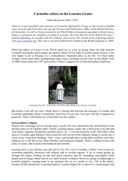 Article Linking Carmelite Spirituality with the Message of Lourdes