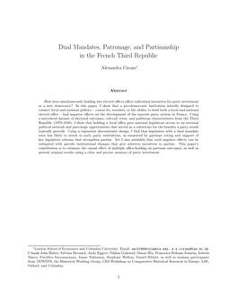 Dual Mandates, Patronage, and Partisanship in the French Third Republic