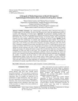 Arthropods of Medical Importance in Brazil: Retrospective Epidemiological Information About Accidents Involving These Animals