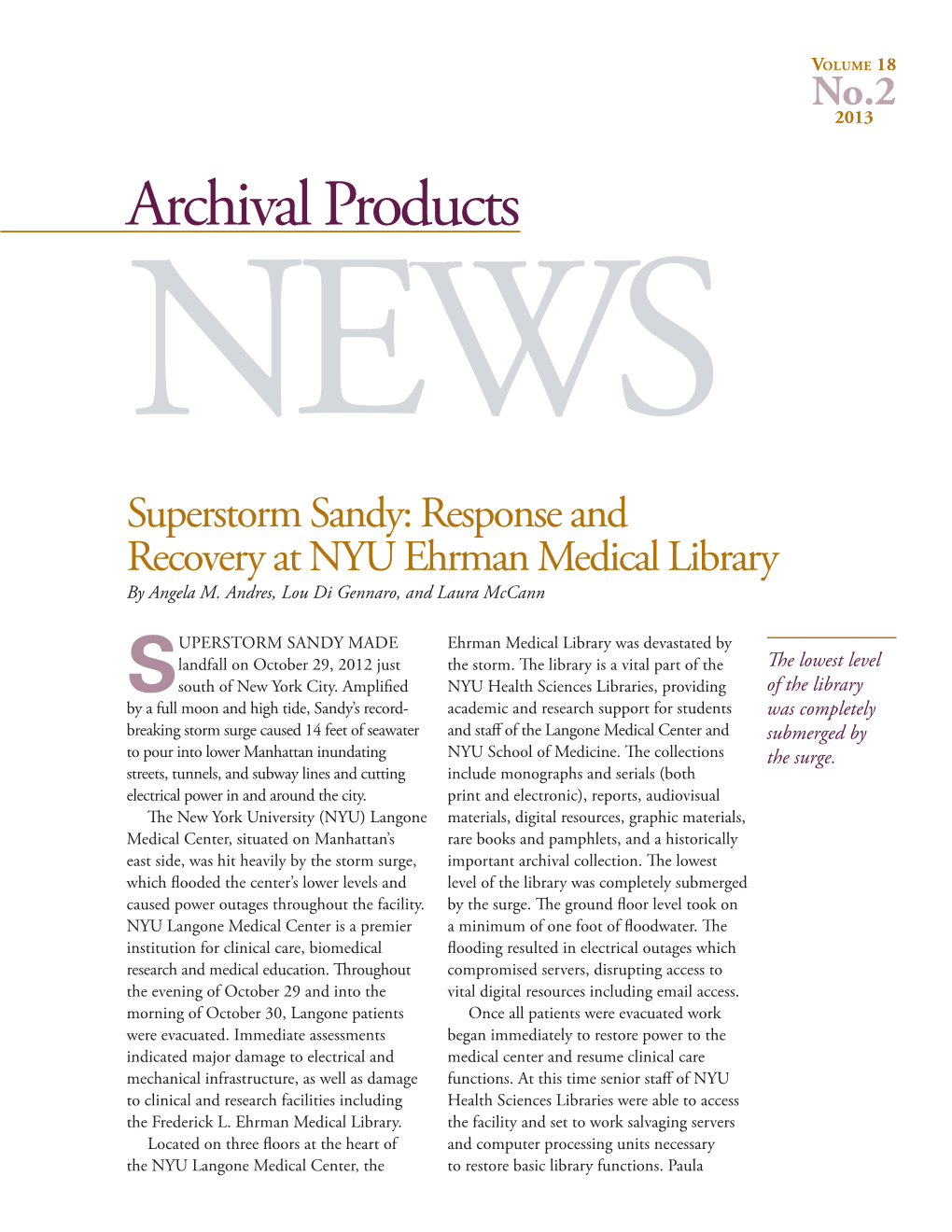 Archival Products NEWS Volume 18, No. 2