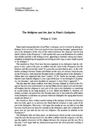 The Religious and the Just in Plato's Euthyphro