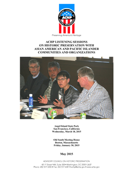 Achp Listening Sessions on Historic Preservation with Asian American and Pacific Islander Communities and Organizations