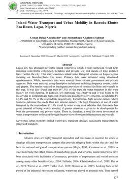 Inland Water Transport and Urban Mobility in Ikorodu-Ebutte Ero Route, Lagos, Nigeria