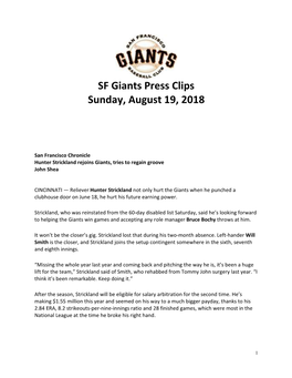 SF Giants Press Clips Sunday, August 19, 2018