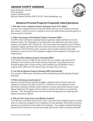 Business Personal Property Frequently Asked Questions 1