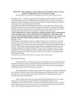 Problem Solvers Caucus Members in Bipartisan Letter to President Trump Problem Solvers Ask Trump to Sit Down, Discuss Tax Cuts, Infrastructure