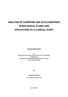 Analysis of Carnitine and Acylcarnitines in Biological Fluids and Application to a Clinical Study