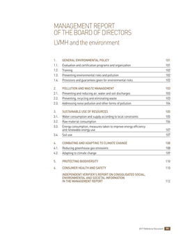 MANAGEMENT REPORT of the BOARD of DIRECTORS LVMH and the Environment