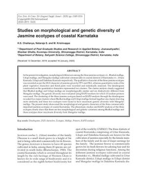 Studies on Morphological and Genetic Diversity of Jasmine Ecotypes of Coastal Karnataka