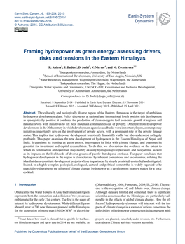 Framing Hydropower As Green Energy: Assessing Drivers, Risks and Tensions in the Eastern Himalayas