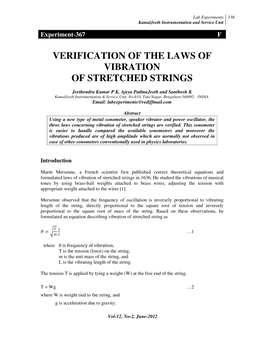 Verification of the Laws of Vibration of Stretched Strings