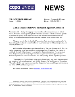 CAPA Sheet Metal Parts Protected Against Corrosion