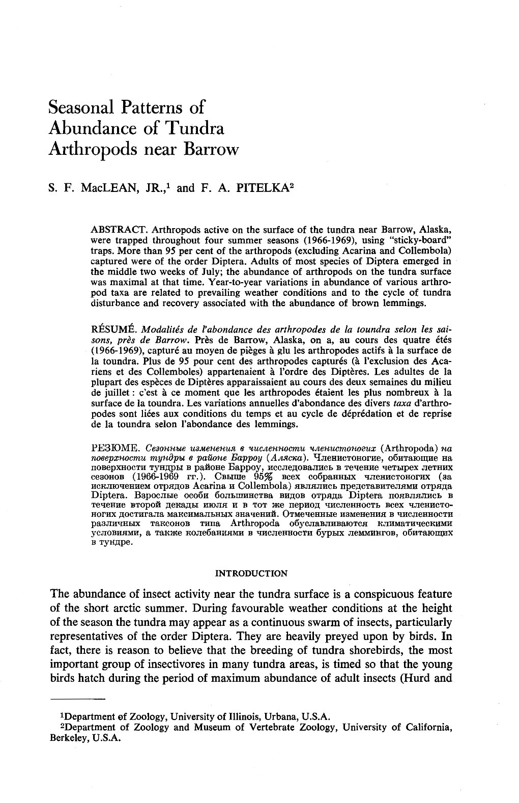 Seasonal Patterns of Abundance of Tundra Arthropods Near Barrow