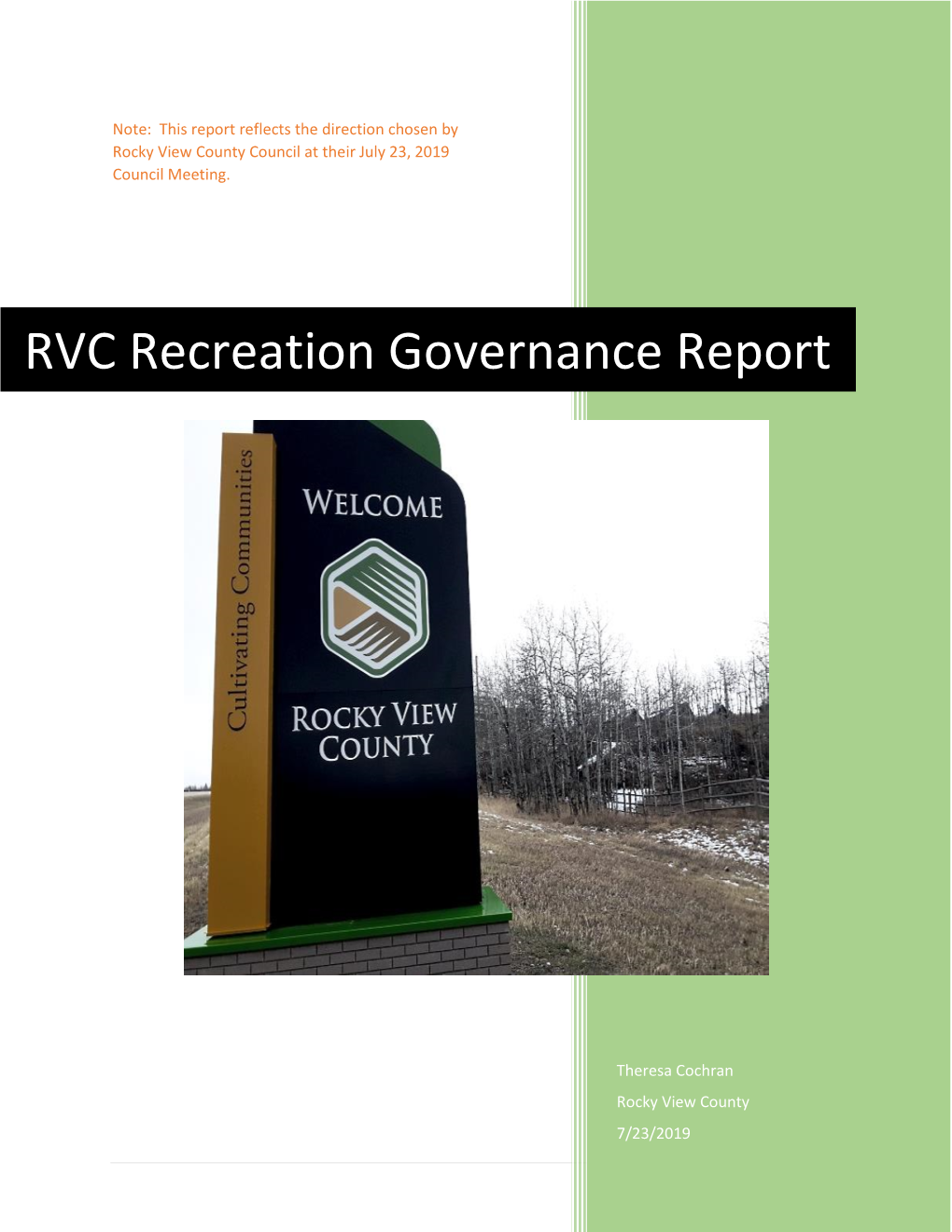 RVC Recreation Governance Report