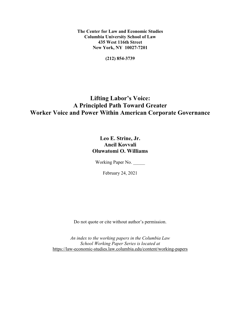Lifting Labor's Voice: a Principled Path Toward Greater Worker Voice