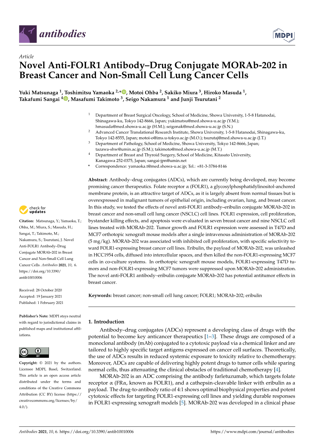 Novel Anti-FOLR1 Antibody–Drug Conjugate Morab-202 in Breast Cancer and Non-Small Cell Lung Cancer Cells