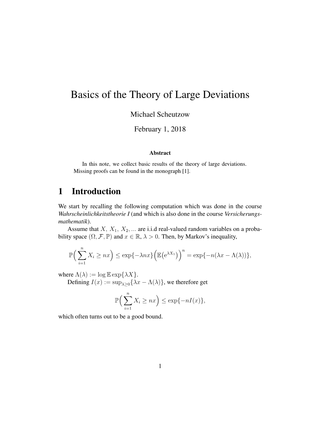 Basics of the Theory of Large Deviations