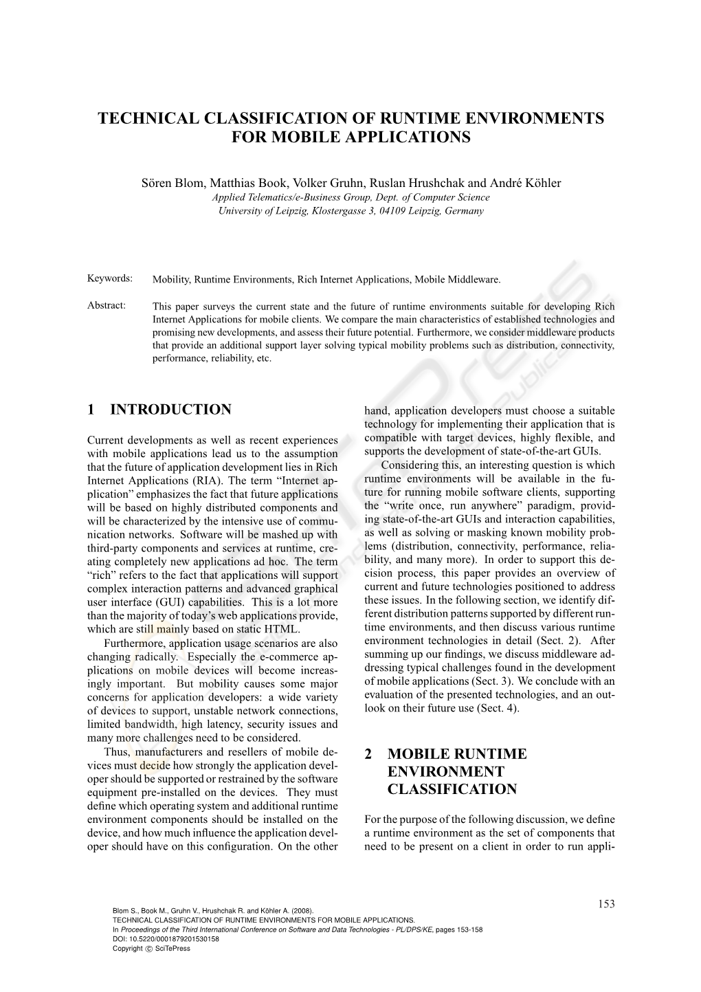 Technical Classification of Runtime Environments for Mobile Applications