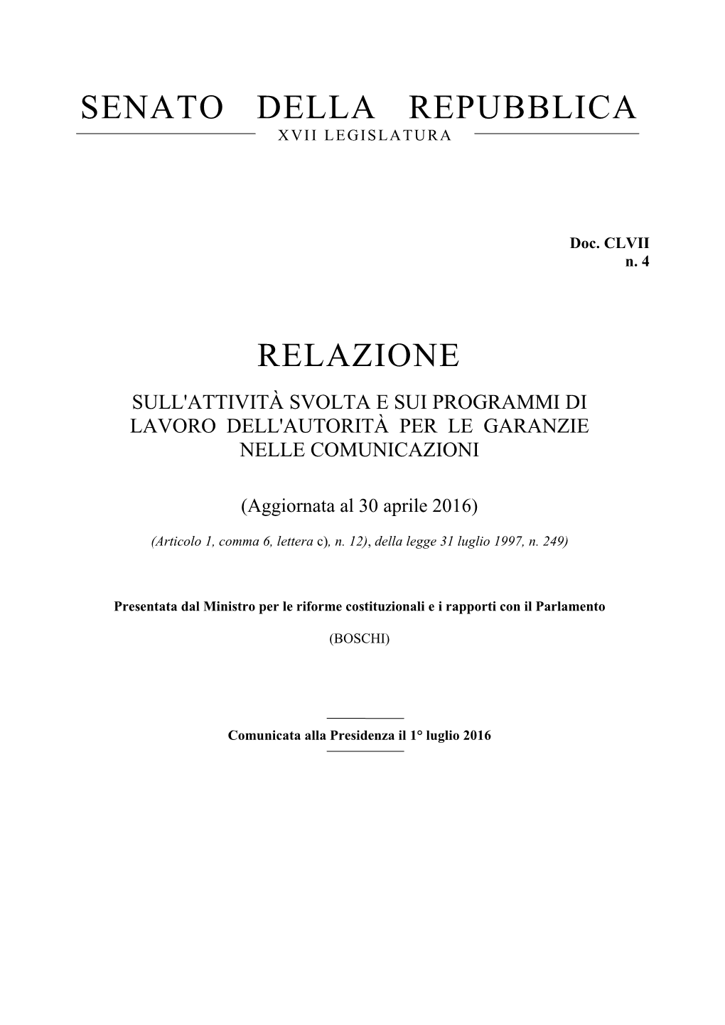 Senato Della Repubblica Relazione