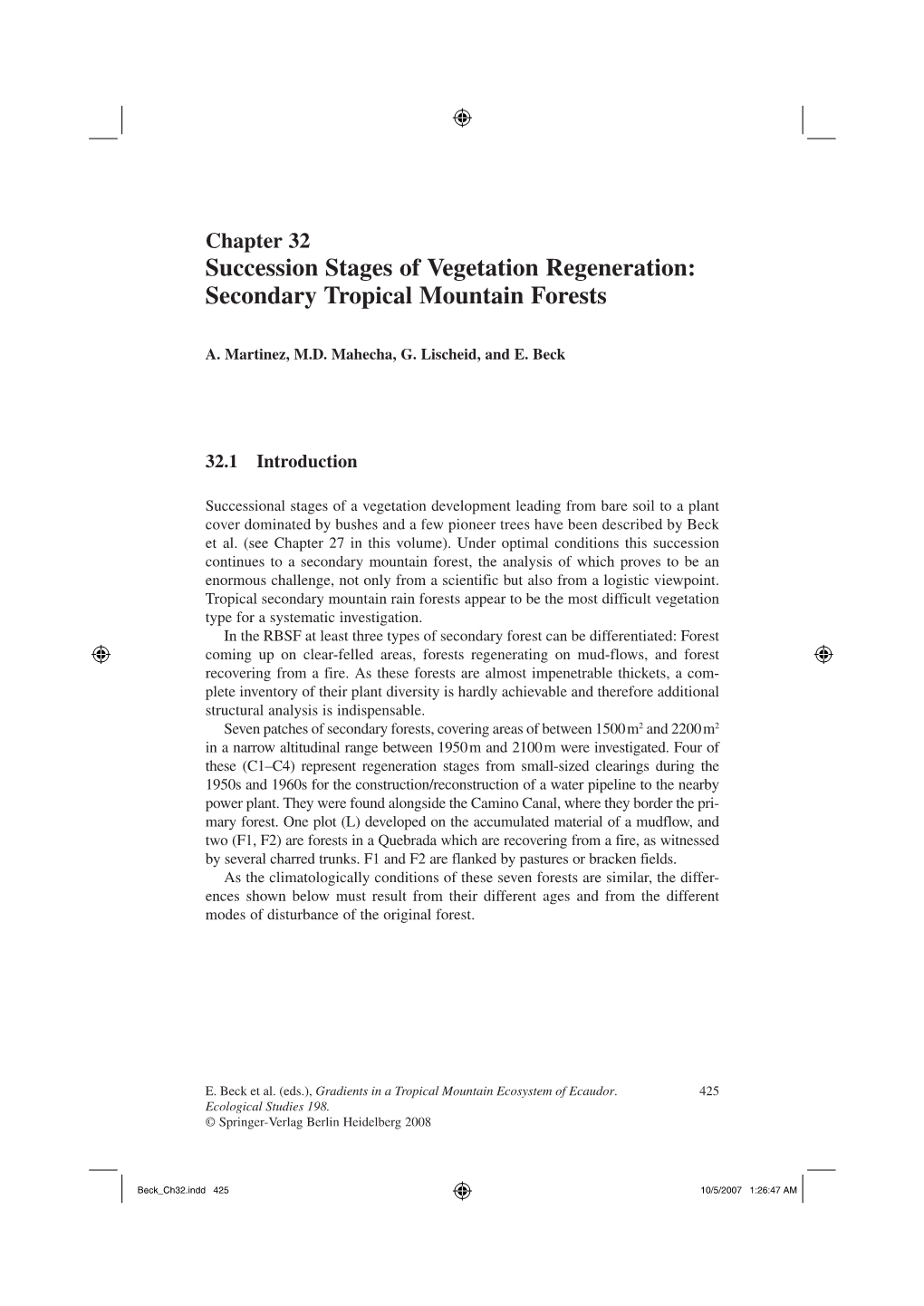 Succession Stages of Vegetation Regeneration : Secondary Tropical Mountain Forests